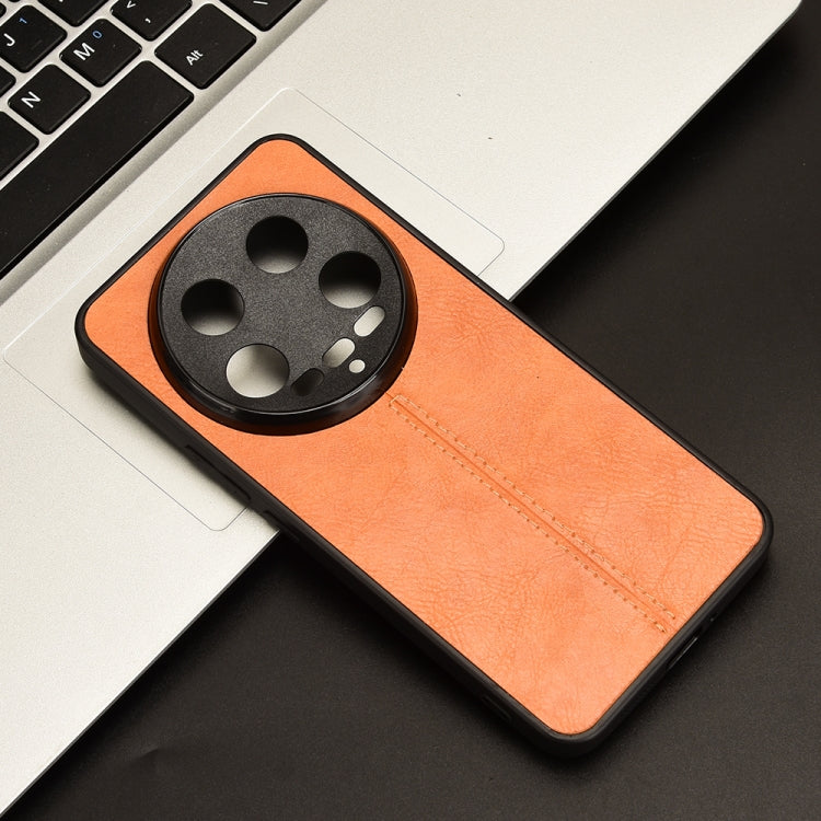 For Xiaomi 14 Ultra Sewing Cow Pattern Skin PC + PU + TPU Phone Case(Orange) - Xiaomi 14 Ultra Cases by buy2fix | Online Shopping UK | buy2fix
