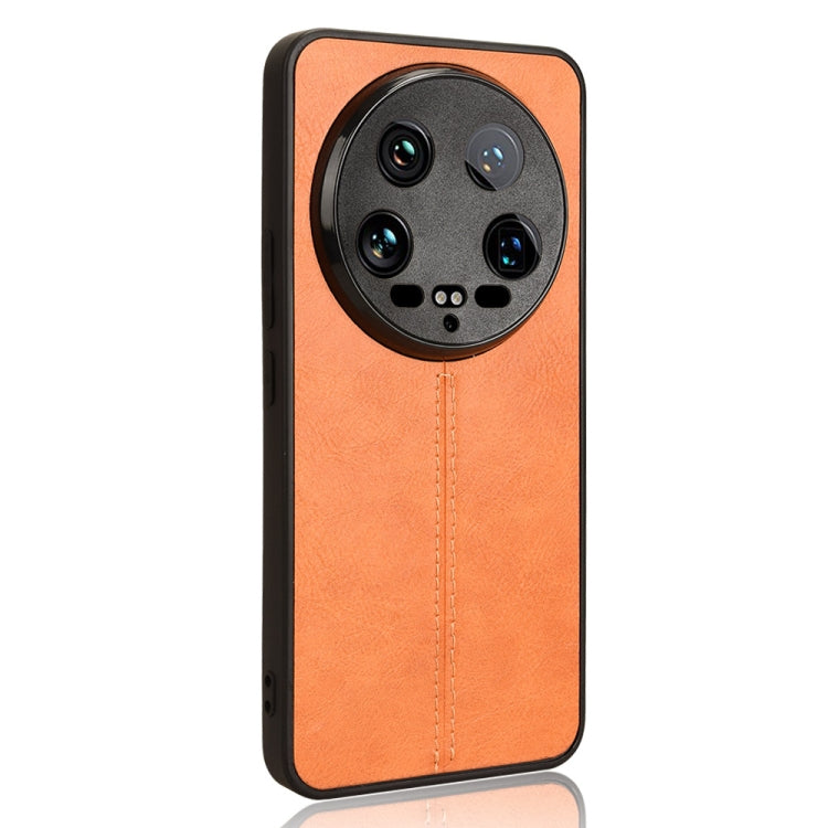 For Xiaomi 14 Ultra Sewing Cow Pattern Skin PC + PU + TPU Phone Case(Orange) - Xiaomi 14 Ultra Cases by buy2fix | Online Shopping UK | buy2fix