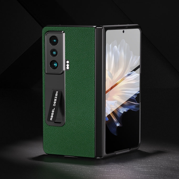 For Honor Magic Vs ABEEL Integrated Black Edge Genuine Leather Mino Phone Case with Holder(Green) - Honor Cases by buy2fix | Online Shopping UK | buy2fix