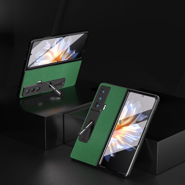 For Honor Magic Vs ABEEL Integrated Black Edge Genuine Leather Mino Phone Case with Holder(Green) - Honor Cases by buy2fix | Online Shopping UK | buy2fix