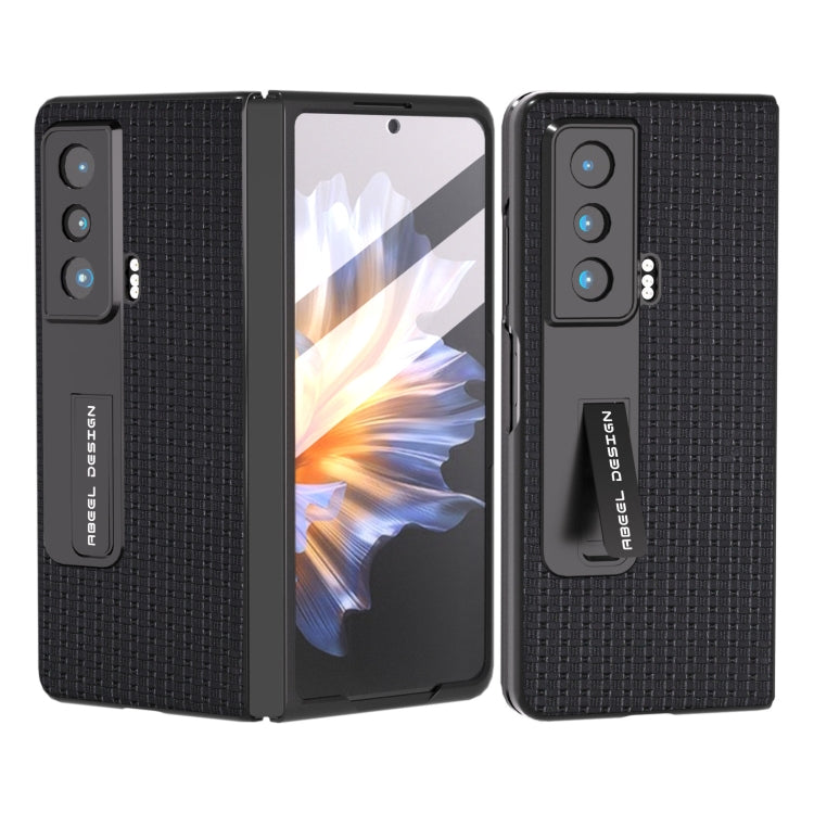For Honor Magic Vs ABEEL Integrated Genuine Leather Luxury Series Phone Case with Holder(Black) - Honor Cases by buy2fix | Online Shopping UK | buy2fix
