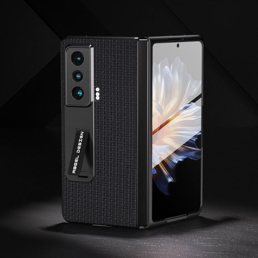 For Honor Magic Vs ABEEL Integrated Genuine Leather Luxury Series Phone Case with Holder(Black) - Honor Cases by buy2fix | Online Shopping UK | buy2fix