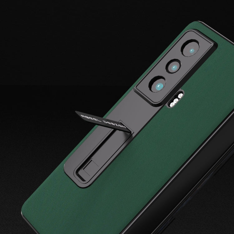 For Honor Magic Vs ABEEL Integrated Genuine Leather Silky Soft Phone Case with Holder(Green) - Honor Cases by buy2fix | Online Shopping UK | buy2fix