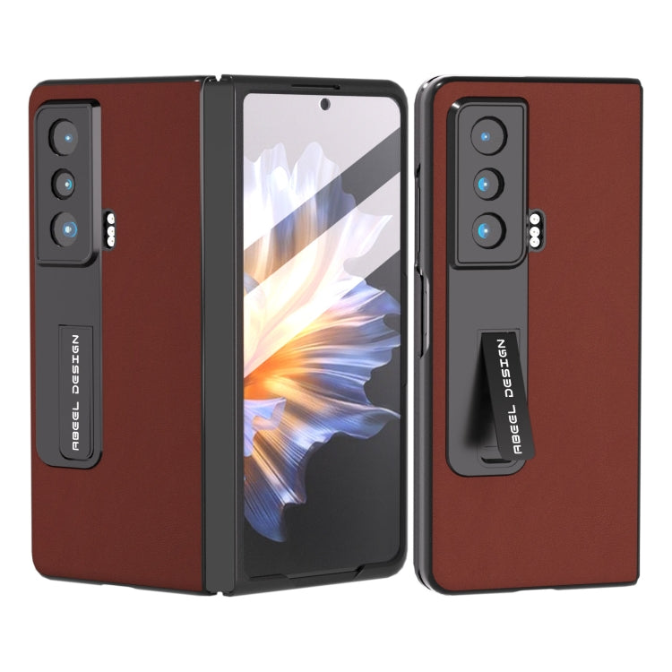 For Honor Magic Vs ABEEL Integrated Genuine Leather Silky Soft Phone Case with Holder(Coffee) - Honor Cases by buy2fix | Online Shopping UK | buy2fix