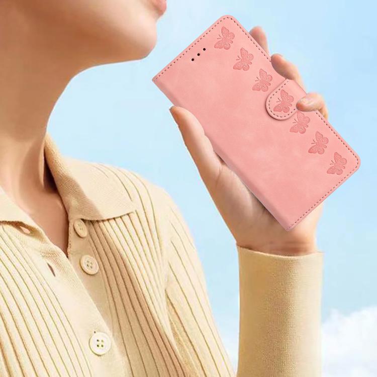 For iPhone 16e Seven Butterflies Embossed Leather Phone Case(Pink) - iPhone 16e Cases by buy2fix | Online Shopping UK | buy2fix