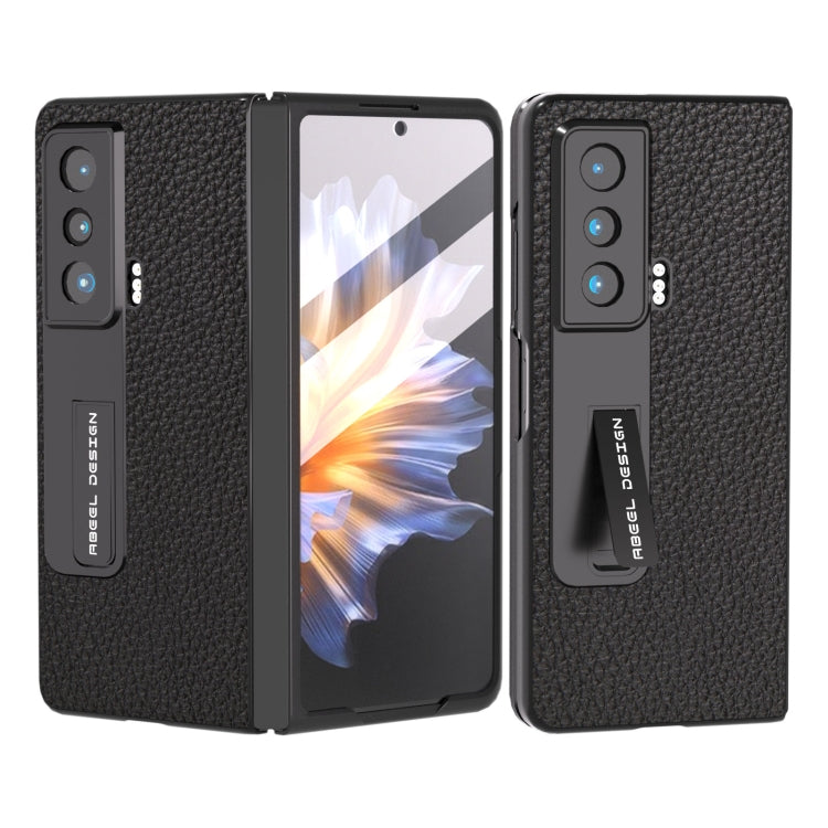 For Honor Magic Vs Integrated Genuine Leather Litchi Texture Phone Case with Holder(Black) - Honor Cases by buy2fix | Online Shopping UK | buy2fix