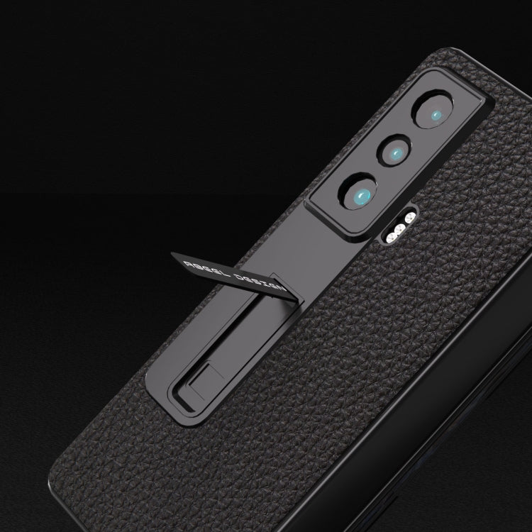 For Honor Magic Vs Integrated Genuine Leather Litchi Texture Phone Case with Holder(Black) - Honor Cases by buy2fix | Online Shopping UK | buy2fix