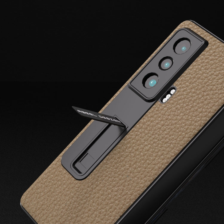 For Honor Magic Vs Integrated Genuine Leather Litchi Texture Phone Case with Holder(Grey) - Honor Cases by buy2fix | Online Shopping UK | buy2fix