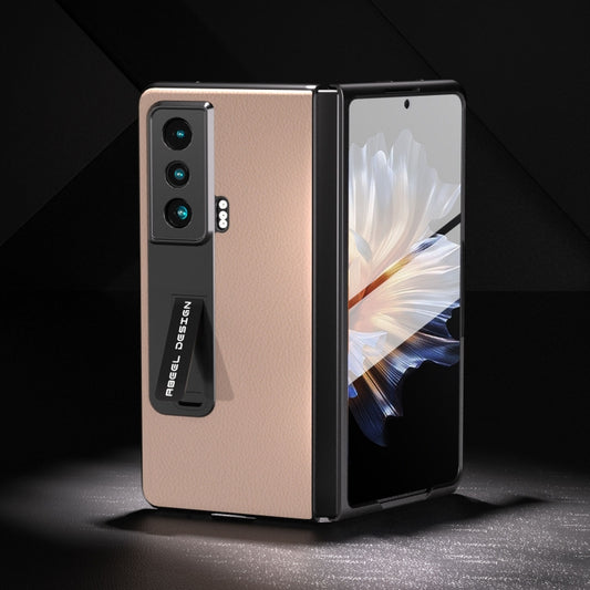 For Honor Magic Vs Integrated Genuine Leather + PC Litchi Texture Phone Case with Holder(Pink Gold) - Honor Cases by buy2fix | Online Shopping UK | buy2fix