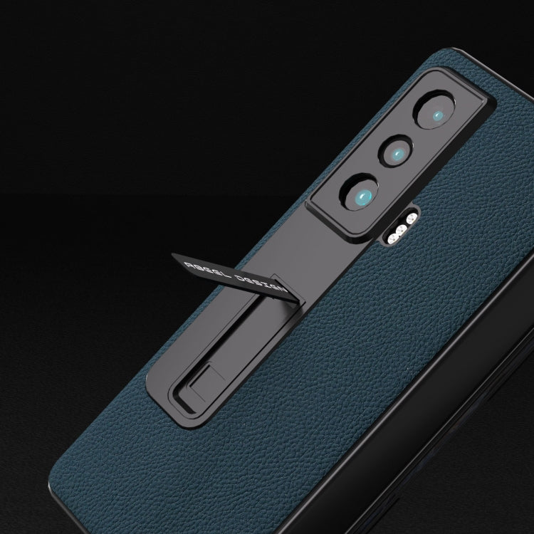 For Honor Magic Vs Integrated Genuine Leather + PC Litchi Texture Phone Case with Holder(Green) - Honor Cases by buy2fix | Online Shopping UK | buy2fix