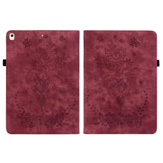 For iPad 10.2 2021 / Air 10.5 2019 Butterfly Rose Embossed Leather Smart Tablet Case(Red) - iPad 10.2 Cases by buy2fix | Online Shopping UK | buy2fix