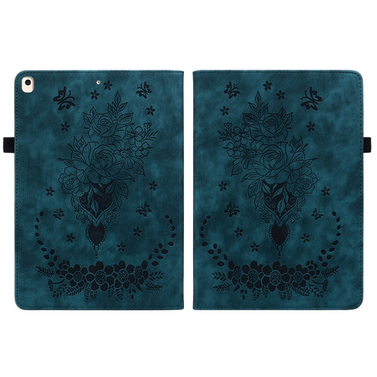 For iPad 10.2 2021 / Air 10.5 2019 Butterfly Rose Embossed Leather Smart Tablet Case(Dark Blue) - iPad 10.2 Cases by buy2fix | Online Shopping UK | buy2fix