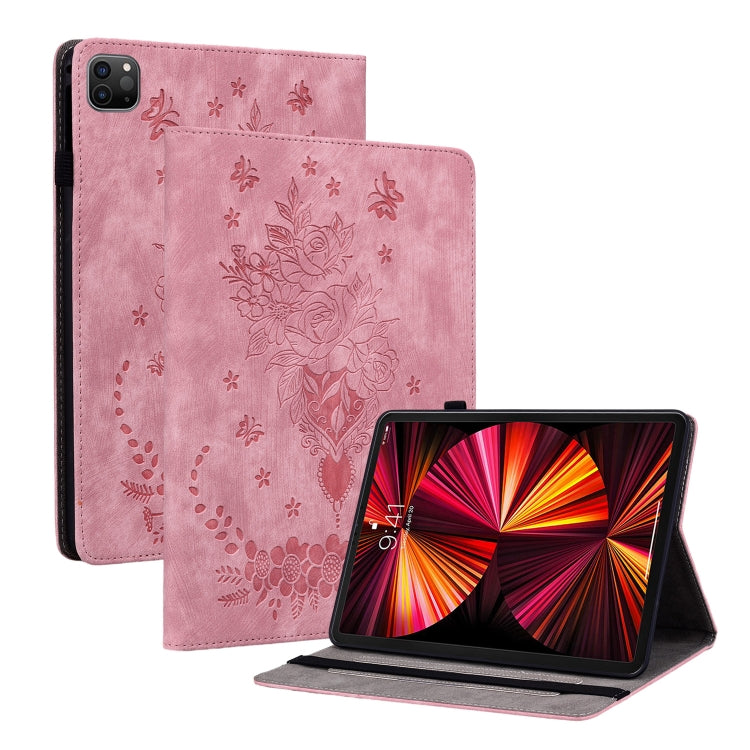 For iPad Pro 11 2021 / Air 4 2020 Butterfly Rose Embossed Leather Smart Tablet Case(Pink) - iPad Pro 11 (2022/2021) Cases by buy2fix | Online Shopping UK | buy2fix