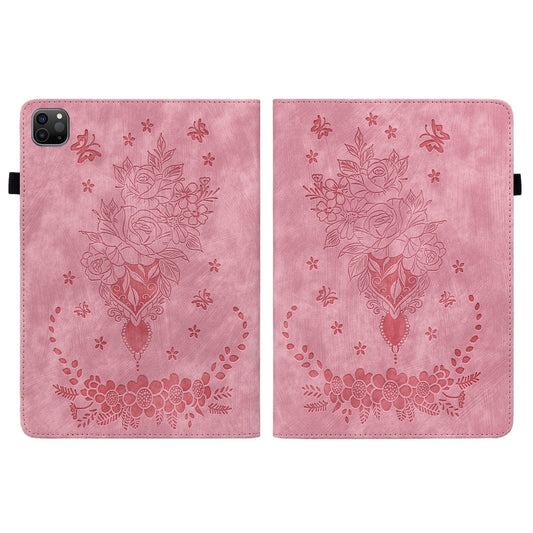 For iPad Pro 11 2021 / Air 4 2020 Butterfly Rose Embossed Leather Smart Tablet Case(Pink) - iPad Pro 11 (2022/2021) Cases by buy2fix | Online Shopping UK | buy2fix