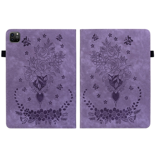 For iPad Pro 11 2021 / Air 4 2020 Butterfly Rose Embossed Leather Smart Tablet Case(Purple) - iPad Pro 11 (2022/2021) Cases by buy2fix | Online Shopping UK | buy2fix