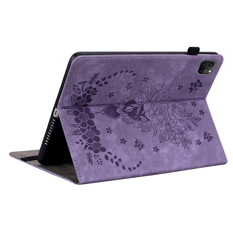 For iPad Pro 11 2021 / Air 4 2020 Butterfly Rose Embossed Leather Smart Tablet Case(Purple) - iPad Pro 11 (2022/2021) Cases by buy2fix | Online Shopping UK | buy2fix