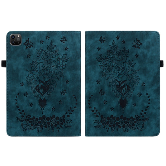 For iPad Pro 11 2021 / Air 4 2020 Butterfly Rose Embossed Leather Smart Tablet Case(Dark Blue) - iPad Pro 11 (2022/2021) Cases by buy2fix | Online Shopping UK | buy2fix