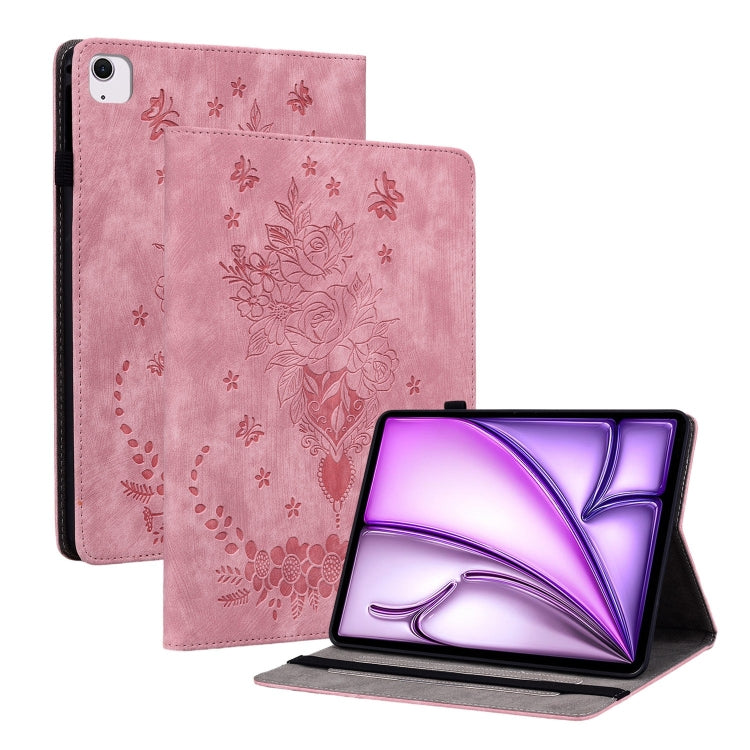 For iPad Air 11 2025 / 2024 Butterfly Rose Embossed Leather Smart Tablet Case(Pink) - iPad Air 11 2025 / 2024 Cases by buy2fix | Online Shopping UK | buy2fix
