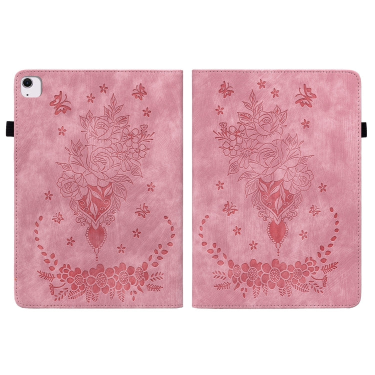 For iPad Air 11 2025 / 2024 Butterfly Rose Embossed Leather Smart Tablet Case(Pink) - iPad Air 11 2025 / 2024 Cases by buy2fix | Online Shopping UK | buy2fix