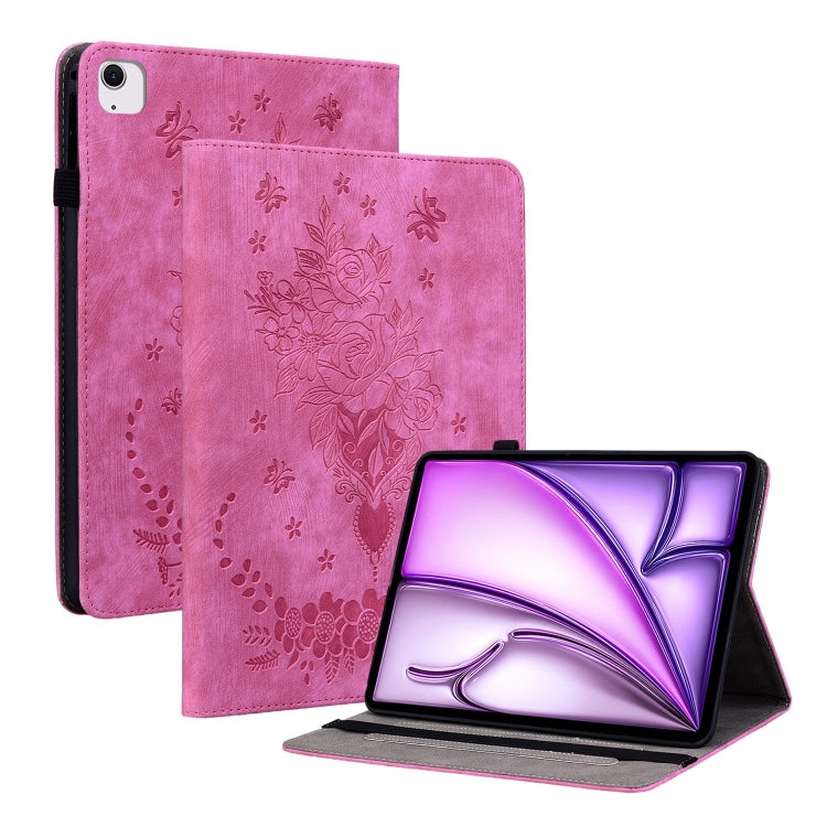 For iPad Air 11 2025 / 2024 Butterfly Rose Embossed Leather Smart Tablet Case(Rose Red) - iPad Air 11 2025 / 2024 Cases by buy2fix | Online Shopping UK | buy2fix