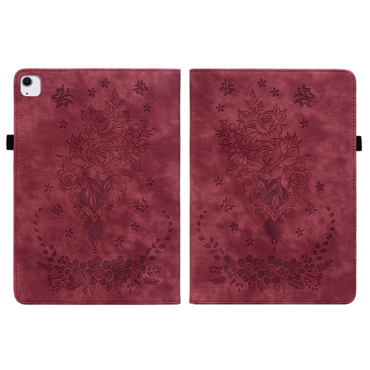 For iPad Air 11 2025 / 2024 Butterfly Rose Embossed Leather Smart Tablet Case(Red) by buy2fix