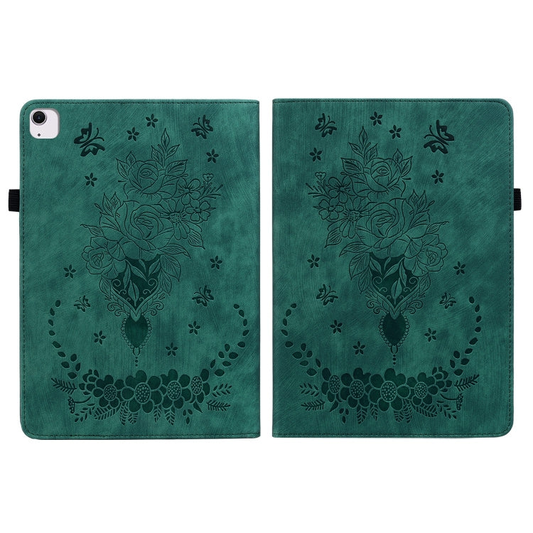 For iPad Air 11 2025 / 2024 Butterfly Rose Embossed Leather Smart Tablet Case(Green) - iPad Air 11 2025 / 2024 Cases by buy2fix | Online Shopping UK | buy2fix