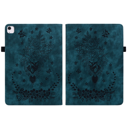 For iPad Air 11 2025 / 2024 Butterfly Rose Embossed Leather Smart Tablet Case(Dark Blue) by buy2fix