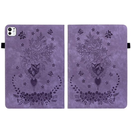 For iPad Pro 11 2025 / 2024 Butterfly Rose Embossed Leather Smart Tablet Case(Purple) by buy2fix