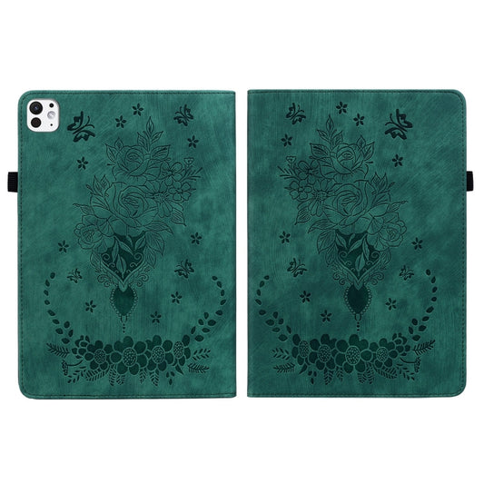 For iPad Pro 11 2025 / 2024 Butterfly Rose Embossed Leather Smart Tablet Case(Green) by buy2fix