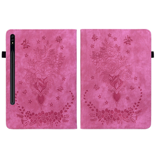For Samsung Galaxy Tab S9+ Butterfly Rose Embossed Leather Tablet Case(Rose Red) by buy2fix