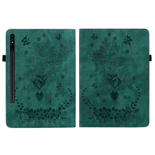 For Samsung Galaxy Tab S9+ Butterfly Rose Embossed Leather Tablet Case(Green) by buy2fix
