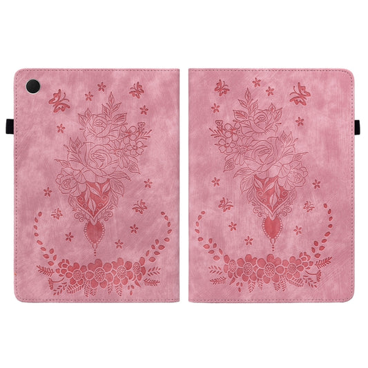 For Samsung Galaxy Tab А9+ Butterfly Rose Embossed Leather Tablet Case(Pink) by buy2fix