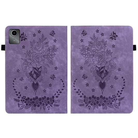 For Lenovo Tab M11/Xiaoxin Pad 11 2024 Butterfly Rose Embossed Leather Tablet Case(Purple) by buy2fix