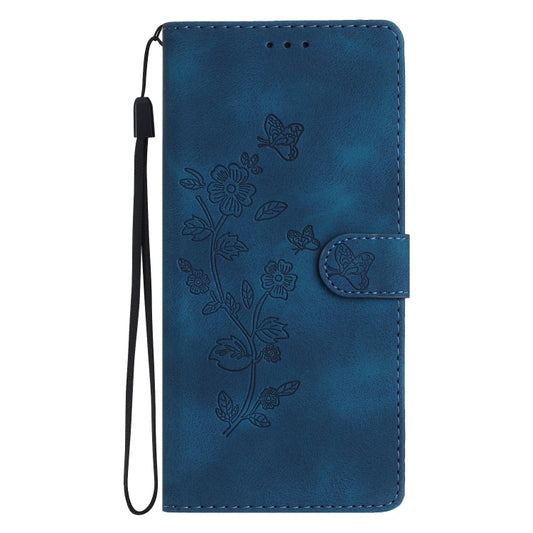 For iPhone 16 Plus Flower Butterfly Embossing Pattern Leather Phone Case(Blue) by buy2fix