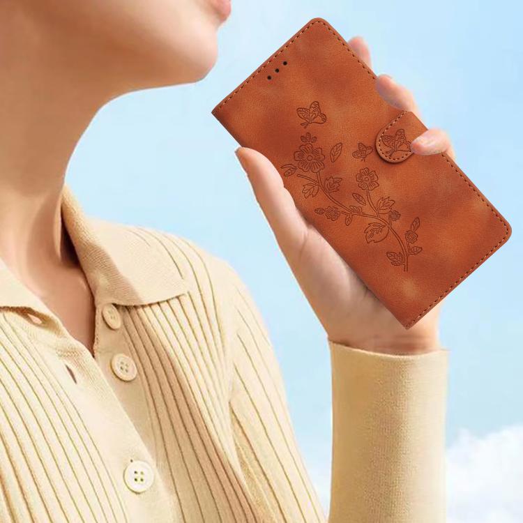For iPhone 16e Flower Butterfly Embossing Pattern Leather Phone Case(Brown) - iPhone 16e Cases by buy2fix | Online Shopping UK | buy2fix