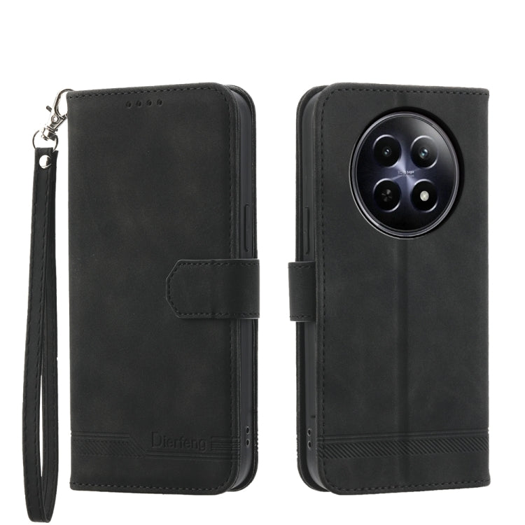 For Realme 12 5G Dierfeng Dream Line TPU Hybrid PU Leather Phone Case(Black) - Realme Cases by buy2fix | Online Shopping UK | buy2fix