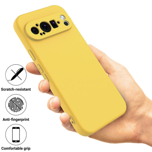 For Google Pixel 9 Pro Pure Color Liquid Silicone Shockproof Phone Case(Yellow) by buy2fix