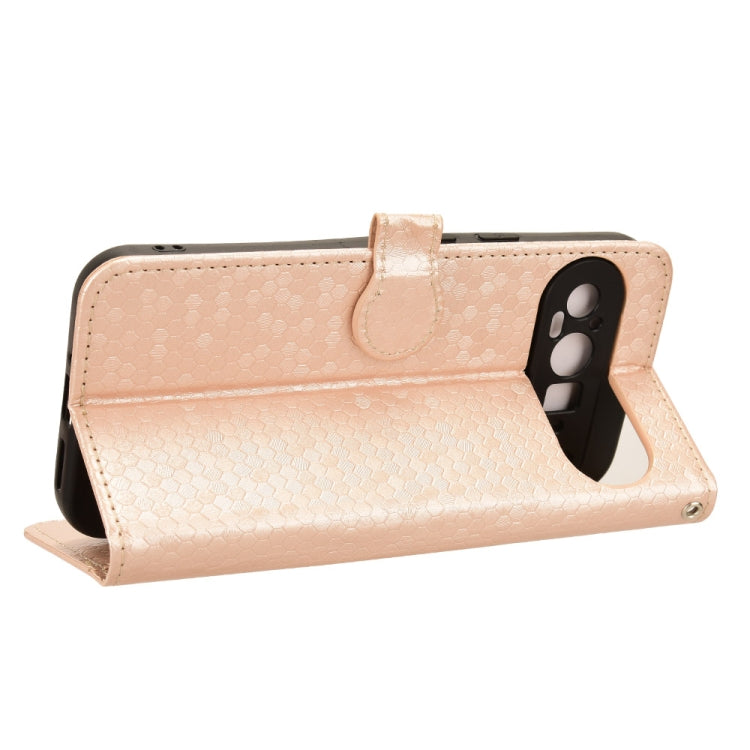 For Google Pixel 9 Pro Honeycomb Dot Texture Leather Phone Case(Gold) by buy2fix