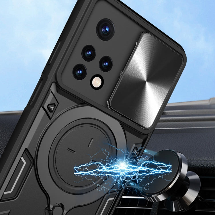 For Xiaomi Redmi Note 11 Global CD Texture Sliding Camshield Magnetic Holder Phone Case(Pink) by buy2fix