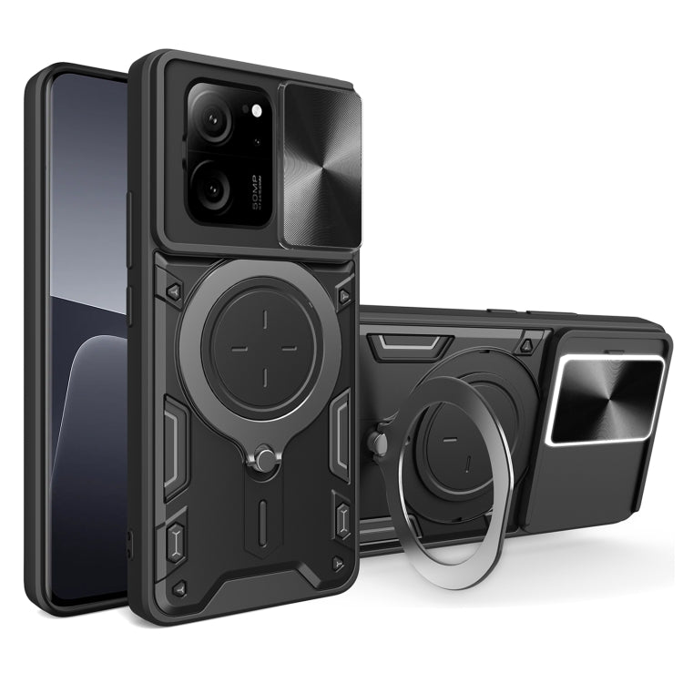 For Xiaomi 13T / Redmi K60 Ultra CD Texture Sliding Camshield Magnetic Holder Phone Case(Black) - Xiaomi Cases by buy2fix | Online Shopping UK | buy2fix