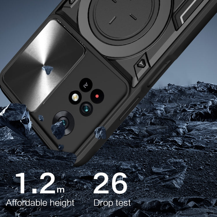 For Xiaomi Poco M4 Pro 4G CD Texture Sliding Camshield Magnetic Holder Phone Case(Silver) by buy2fix