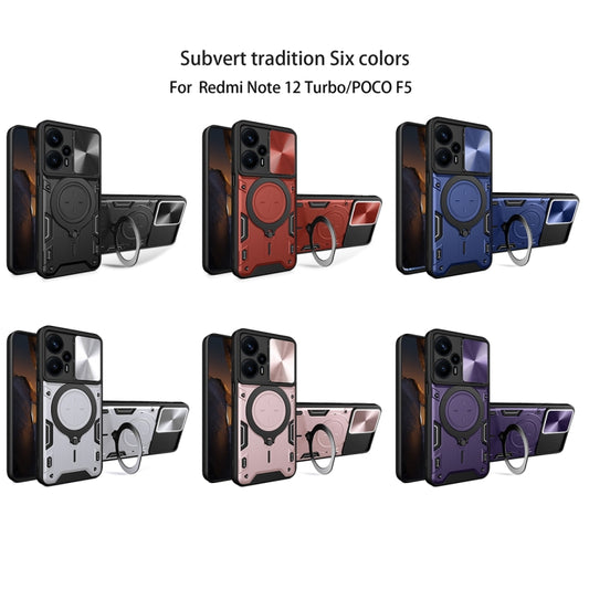 For Xiaomi Redmi Note 12 Turbo CD Texture Sliding Camshield Magnetic Holder Phone Case(Purple) by buy2fix