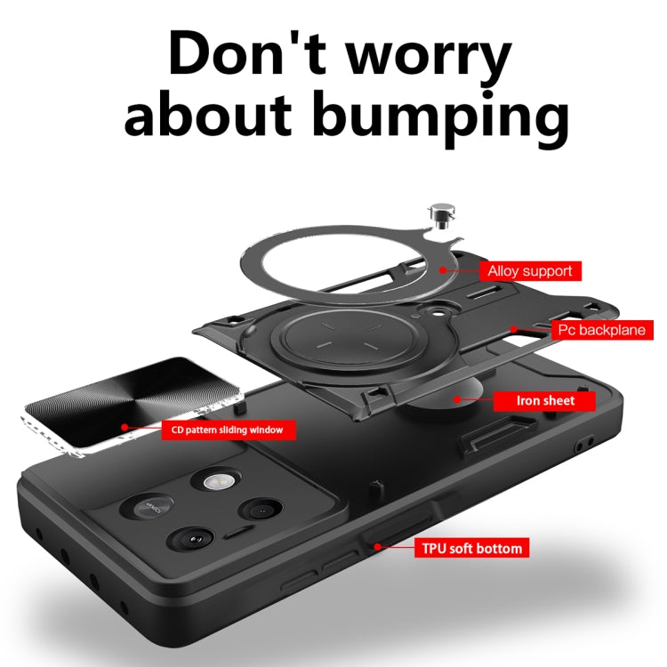 For Xiaomi Redmi Note 13 5G CD Texture Sliding Camshield Magnetic Holder Phone Case(Red) - Xiaomi Cases by buy2fix | Online Shopping UK | buy2fix