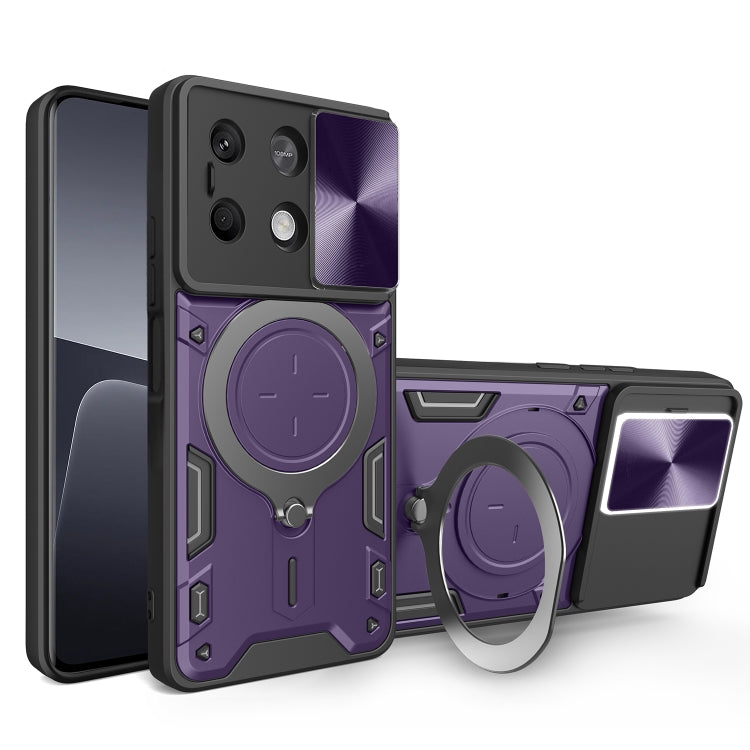 For Xiaomi Redmi Note 13 5G CD Texture Sliding Camshield Magnetic Holder Phone Case(Purple) - Xiaomi Cases by buy2fix | Online Shopping UK | buy2fix