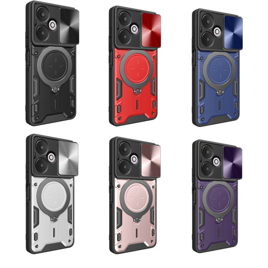 For Xiaomi Redmi 13C 5G Global CD Texture Sliding Camshield Magnetic Holder Phone Case(Red) by buy2fix