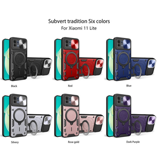 For Xiaomi Mi 11 Lite 4G / 5G CD Texture Sliding Camshield Magnetic Holder Phone Case(Red) by buy2fix