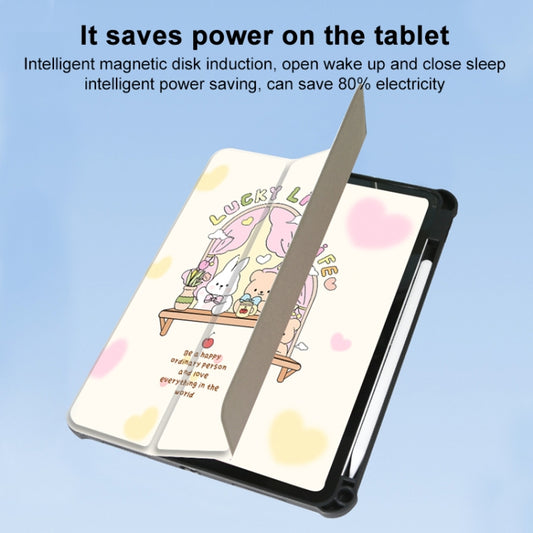 For iPad Air 11 2025 / 2024 3-Fold 360 Rotation Painted Leather Smart Tablet Case(Bear Bunny) by buy2fix