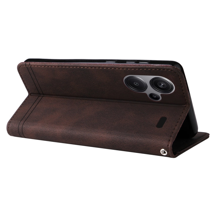 For Xiaomi Redmi Note13 Pro+ 5G Global Skin Feel Life Tree Metal Button Leather Phone Case(Brown) - Xiaomi Cases by buy2fix | Online Shopping UK | buy2fix
