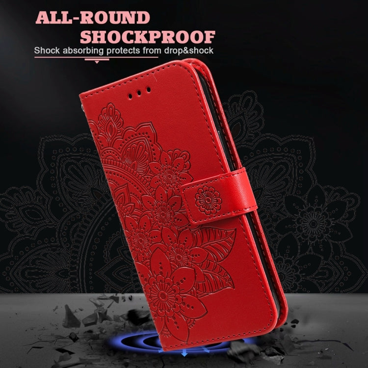For Xiaomi Redmi 13C 4G 7-petal Flowers Embossing Leather Phone Case(Red) by buy2fix