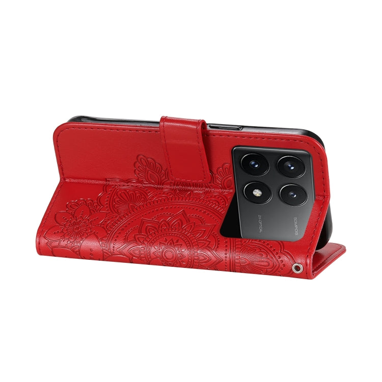 For Xiaomi Redmi K70 / K70 Pro 7-petal Flowers Embossing Leather Phone Case(Red) - Xiaomi Cases by buy2fix | Online Shopping UK | buy2fix